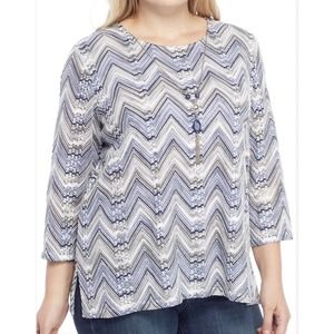 Alfred Dunner Blue Gray Lace Zigzag‎ 2pc Necklace Blouse Womens Plus Size L